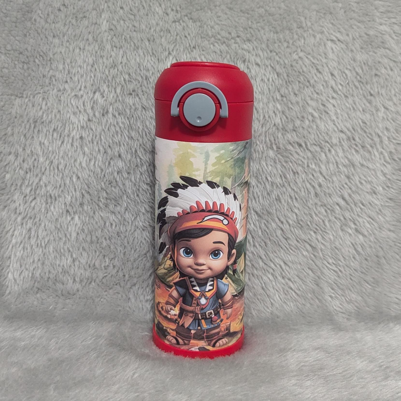 Boy Indian Water Bottle 12oz With Reusable Straw Can Be Personalized
