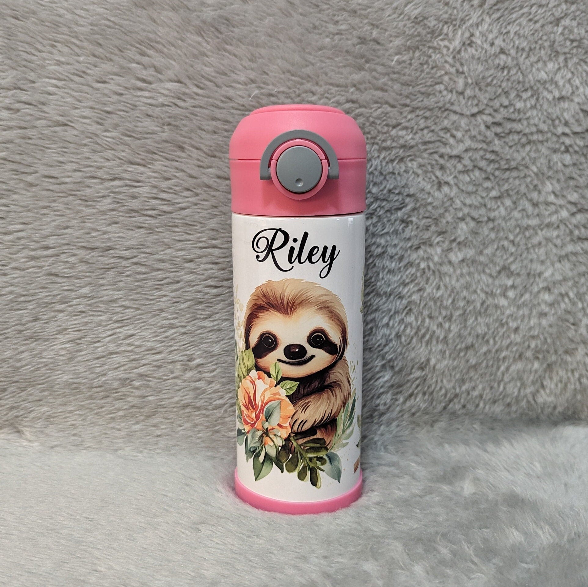 Adorable Sloth Water Bottle for Kids 12oz With Reusable Straw Can Be Personalized
