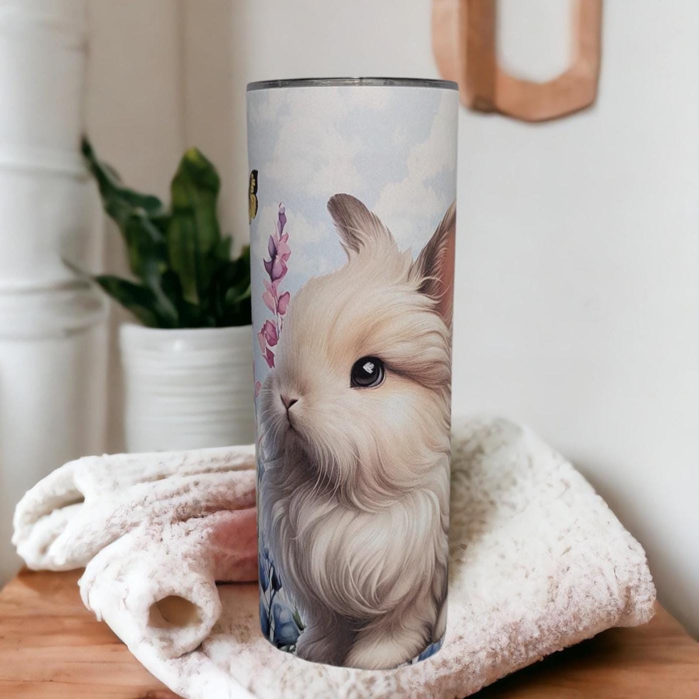 White Rabbit Tumbler 20oz With Reusable Straw, Can Be Personalized