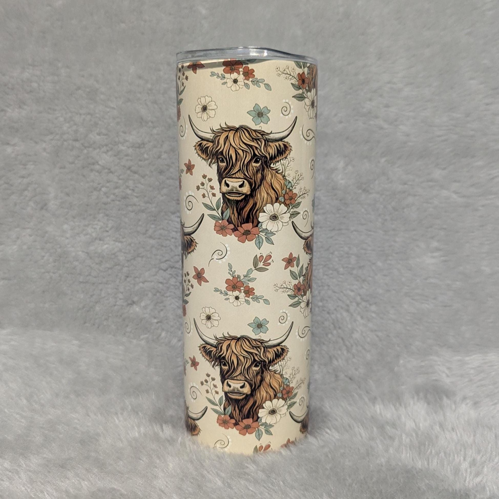 Boho Highland Cow Tumbler 20oz With Reusable Straw, Can Be Personalized