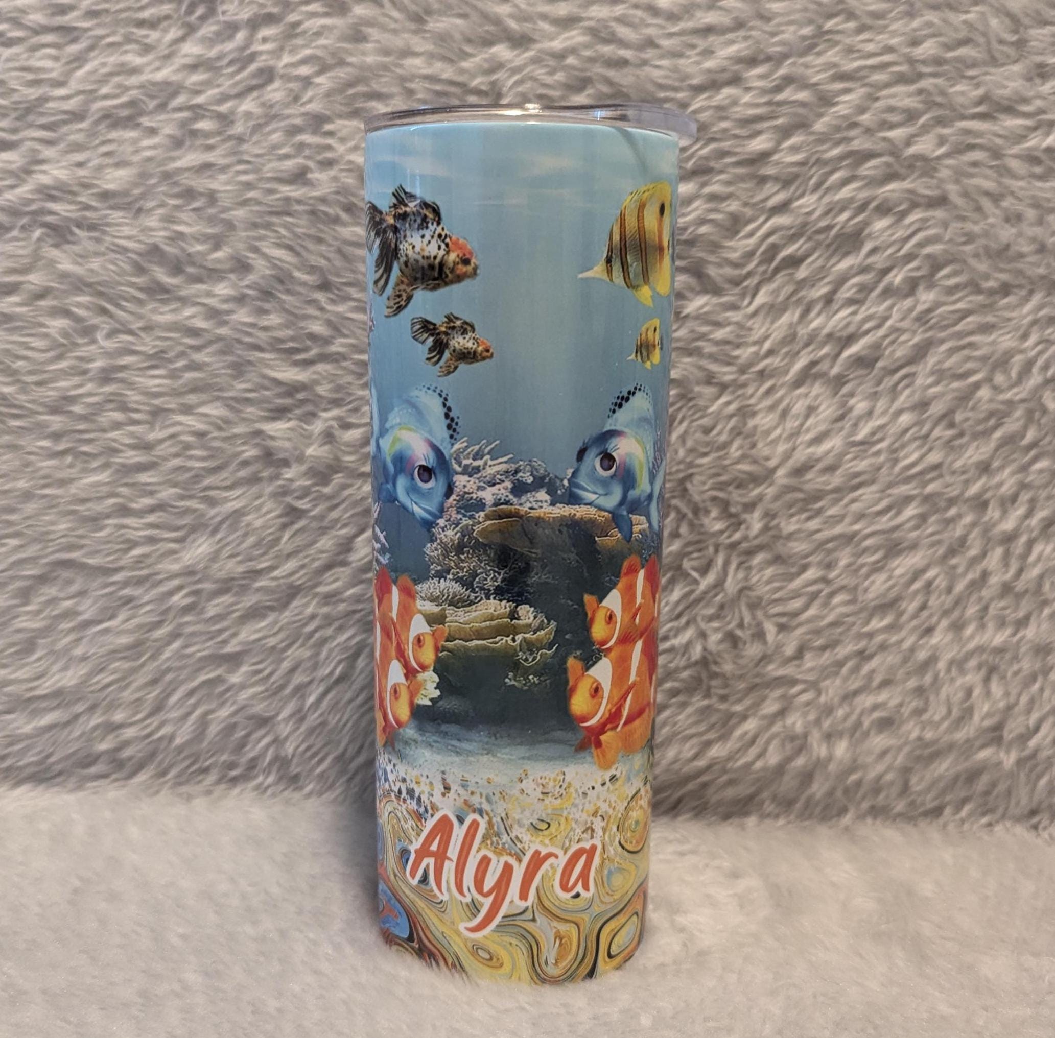 Stunning Fish Tumbler with A Beautiful Aquarium Fish Design 20oz With Reusable Straw, Can Be Personalized