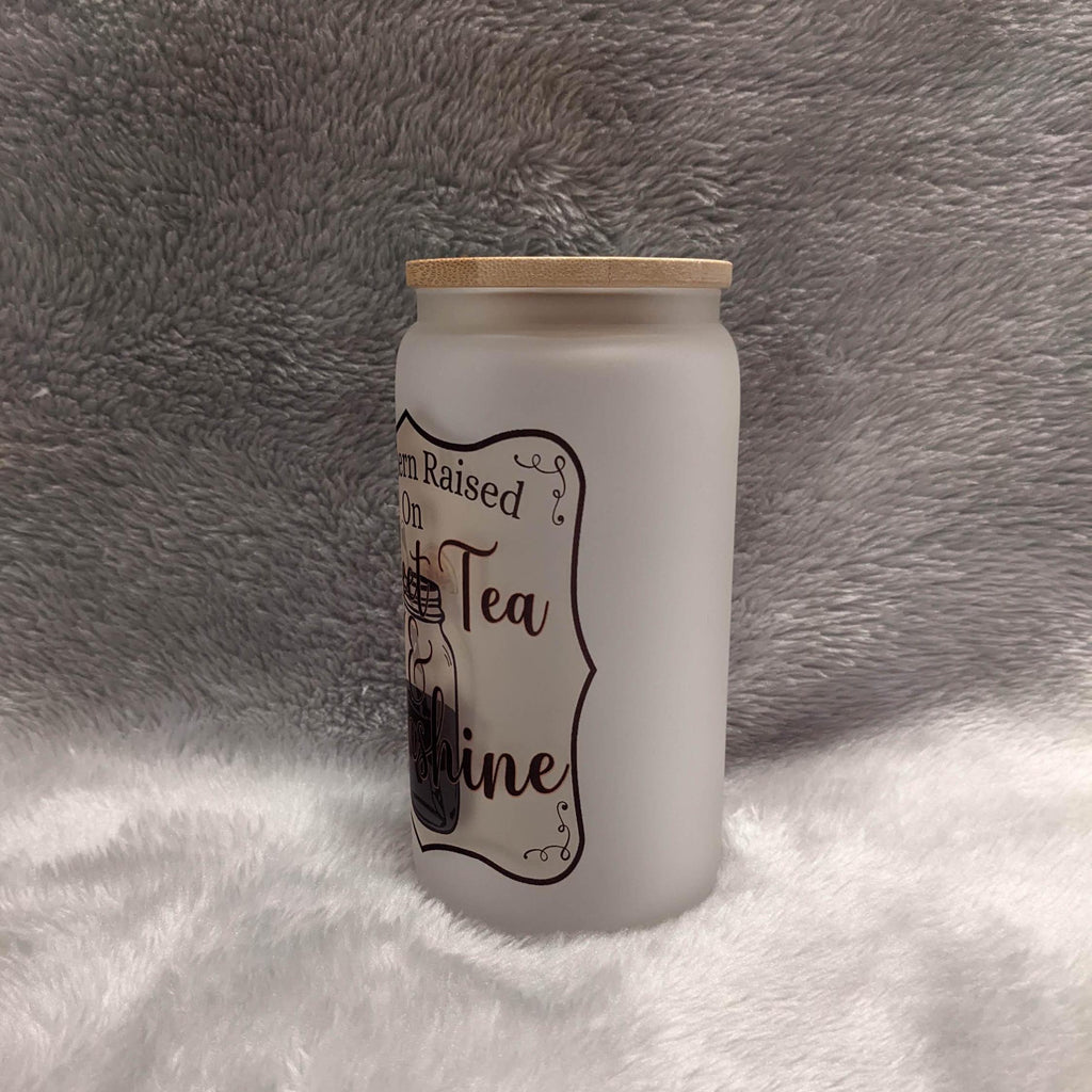 Southern Raised on Sweet Tea and Sunshine 16oz Frosted Glass with Bamboo Lid & Straw