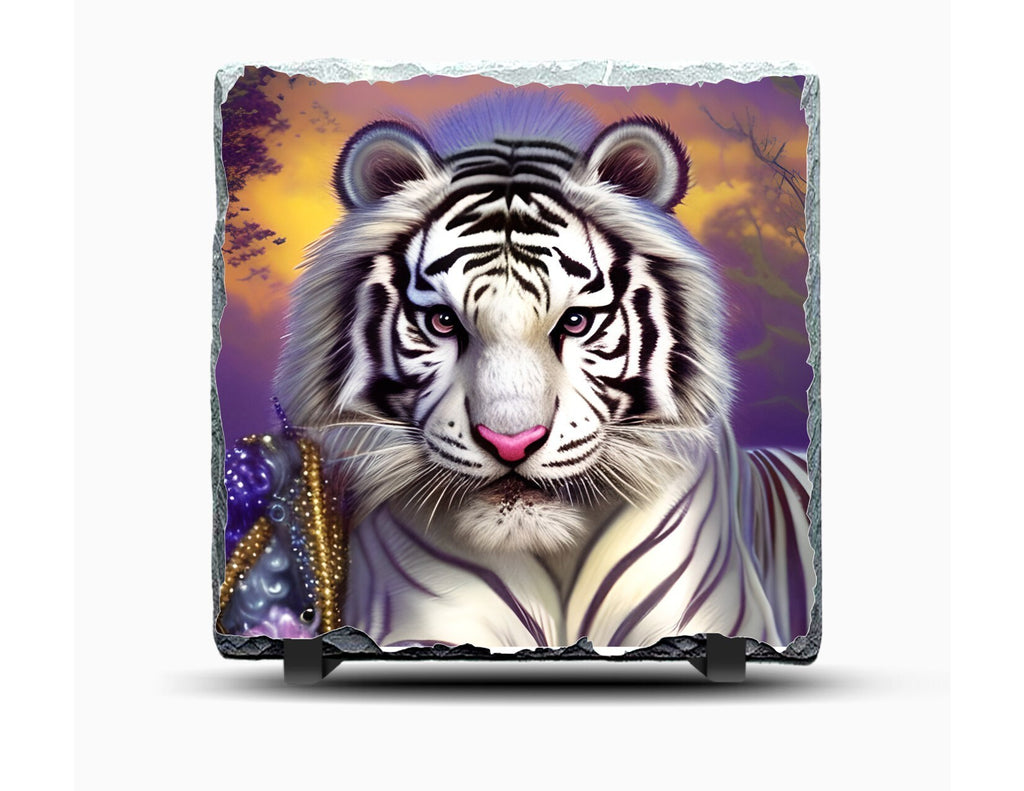 White Tiger Slate Picture with Display Legs