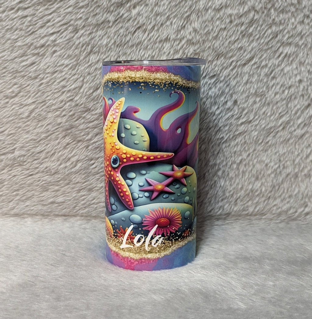 Kids Colorful Starfish Tumbler 15oz With Reusable Straw, Can Be Personalized