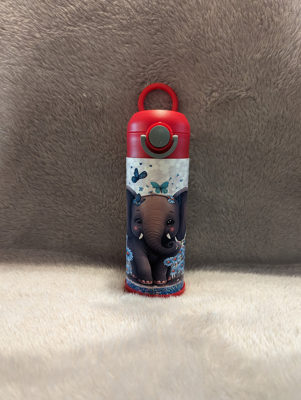 Kids Elephant Water Bottle 12oz With Reusable Straw Can Be Personalized