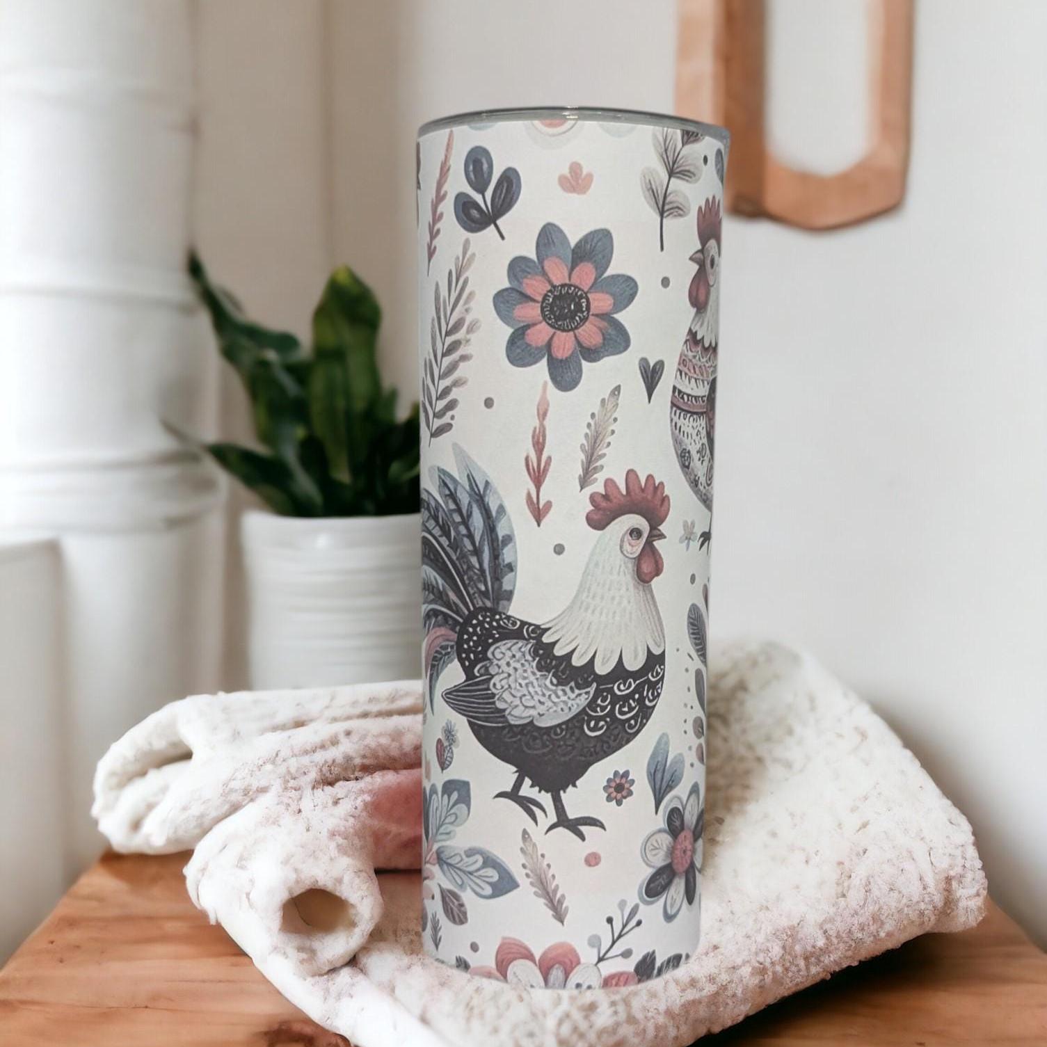 Country Chicken & Rooster Tumbler 20oz With Reusable Straw