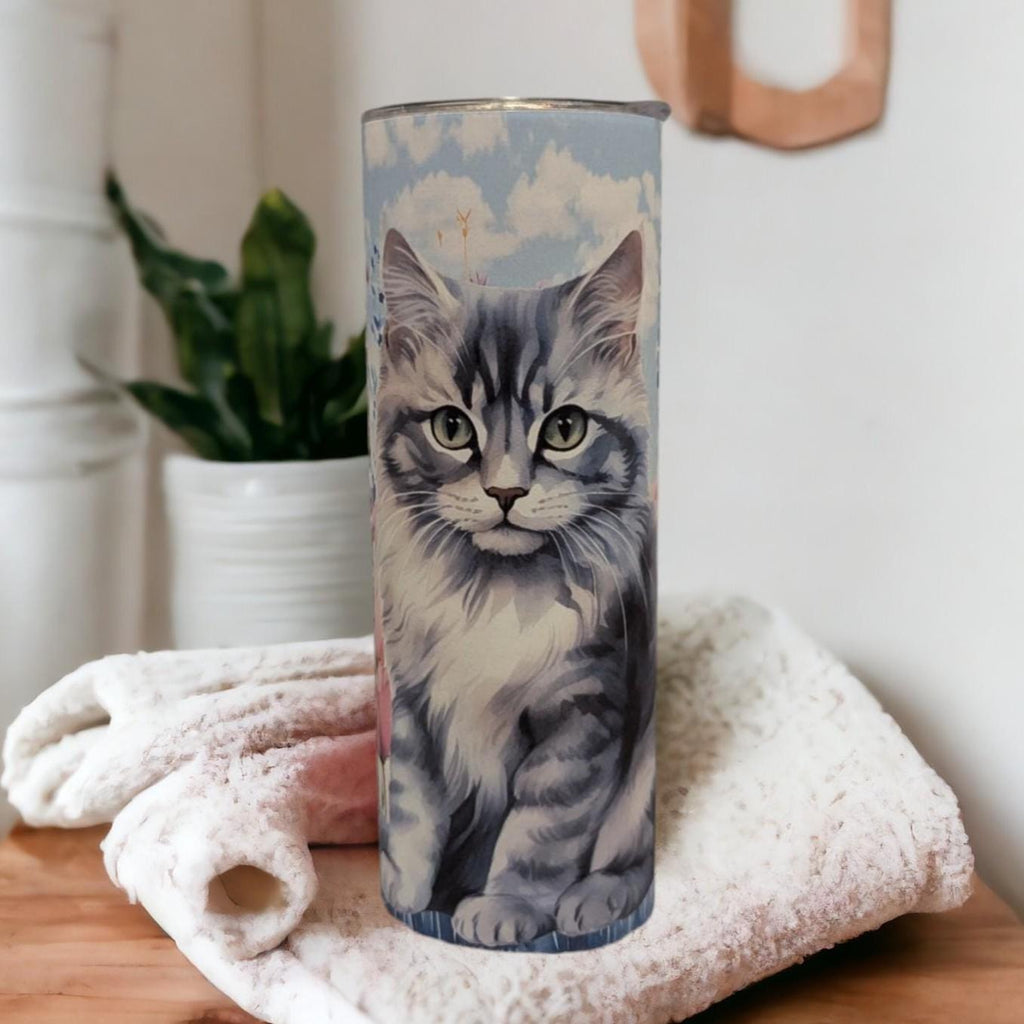 Cute Kitten Tumbler 20oz With Reusable Straw, Can Be Personalized