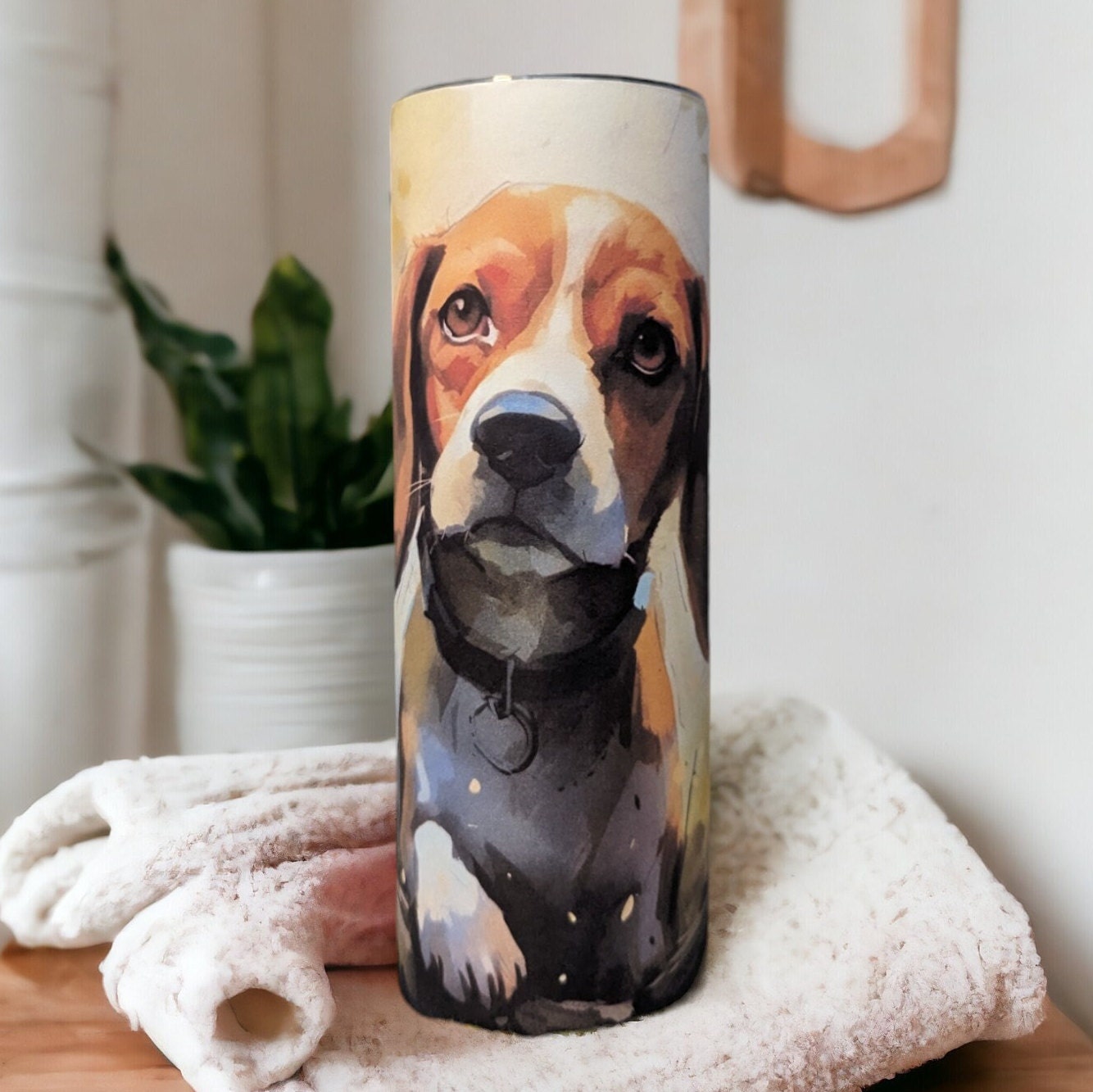 Beagle Puppy Tumbler 20oz With Reusable Straw, Can Be Personalized