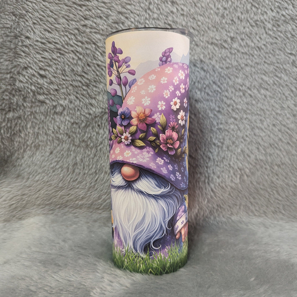 Lavender Flower Gnome Tumbler 20oz With Reusable Straw, Can Be Personalized