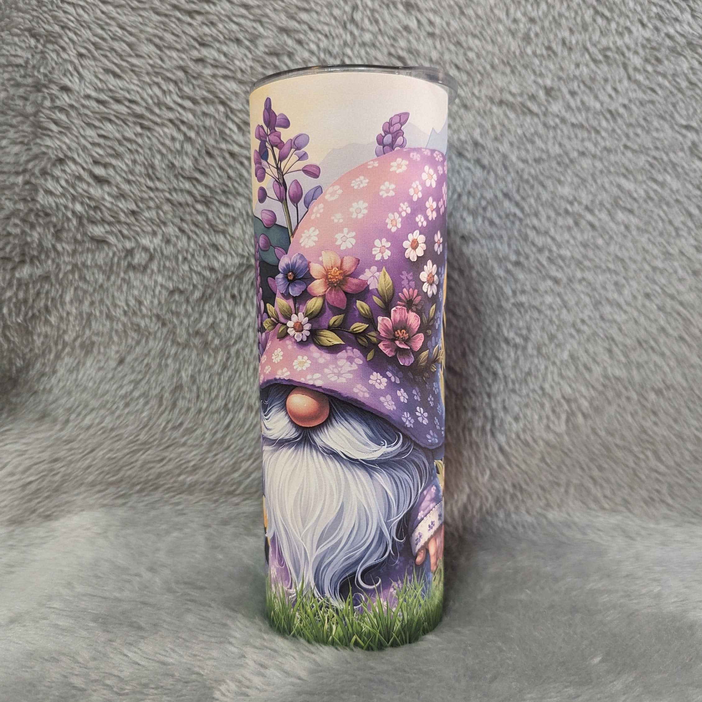 Lavender Flower Gnome Tumbler 20oz With Reusable Straw, Can Be Personalized