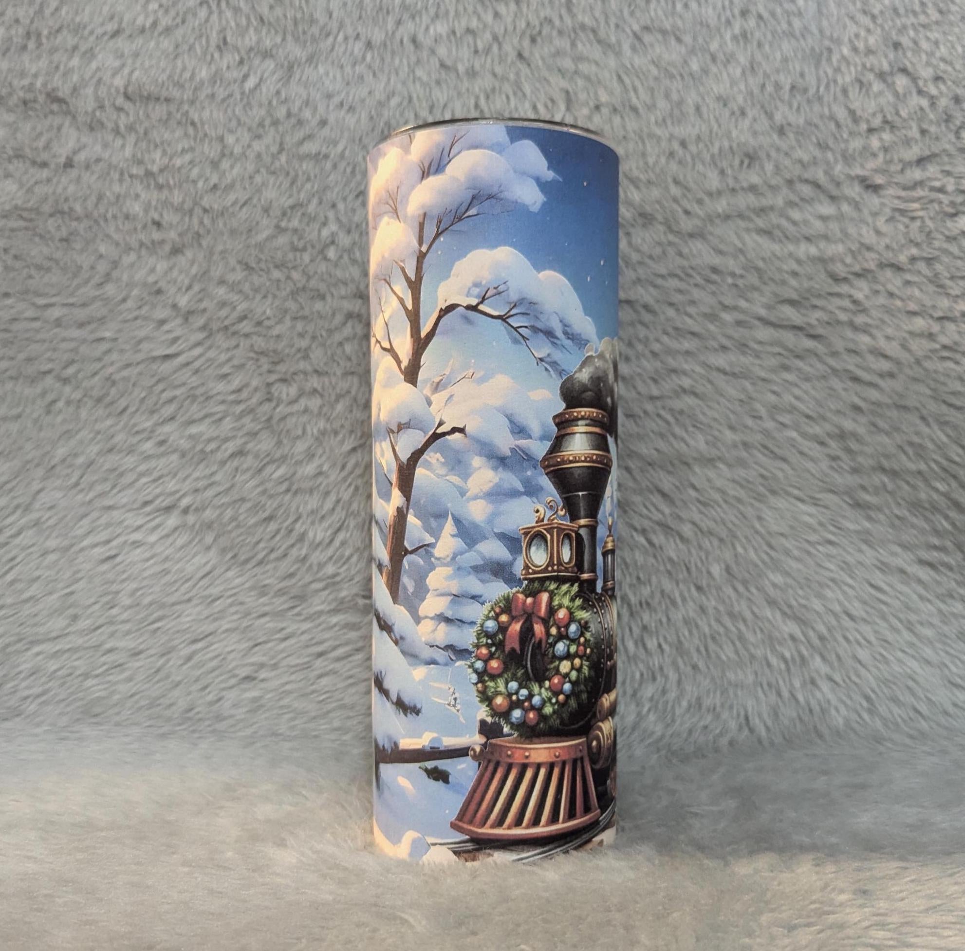 Christmas Train Tumbler 20oz With Reusable Straw, Can Be Personalized