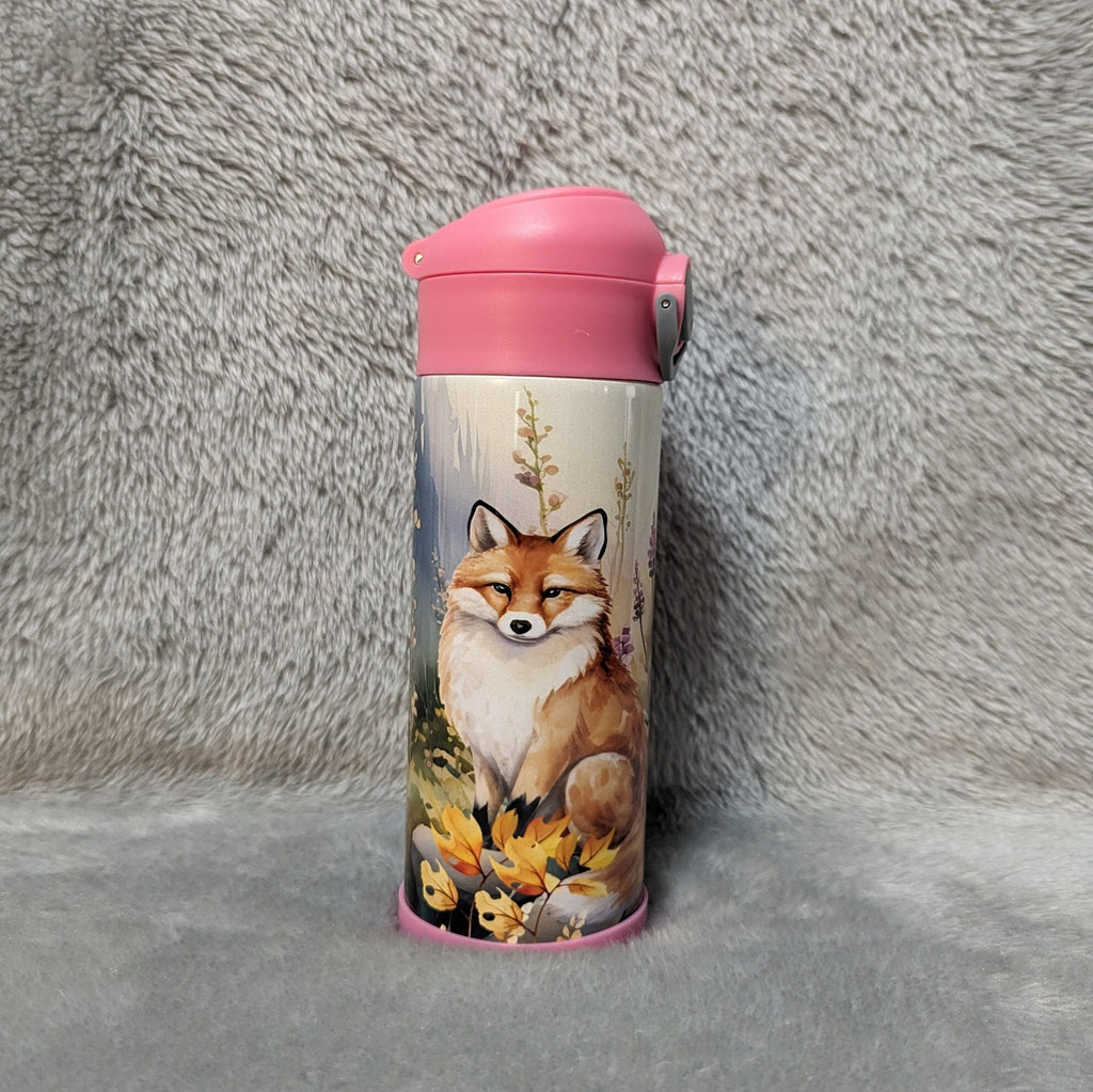 Kids Fox Family Water Bottle 20oz With Reusable Straw Can Be Personalized