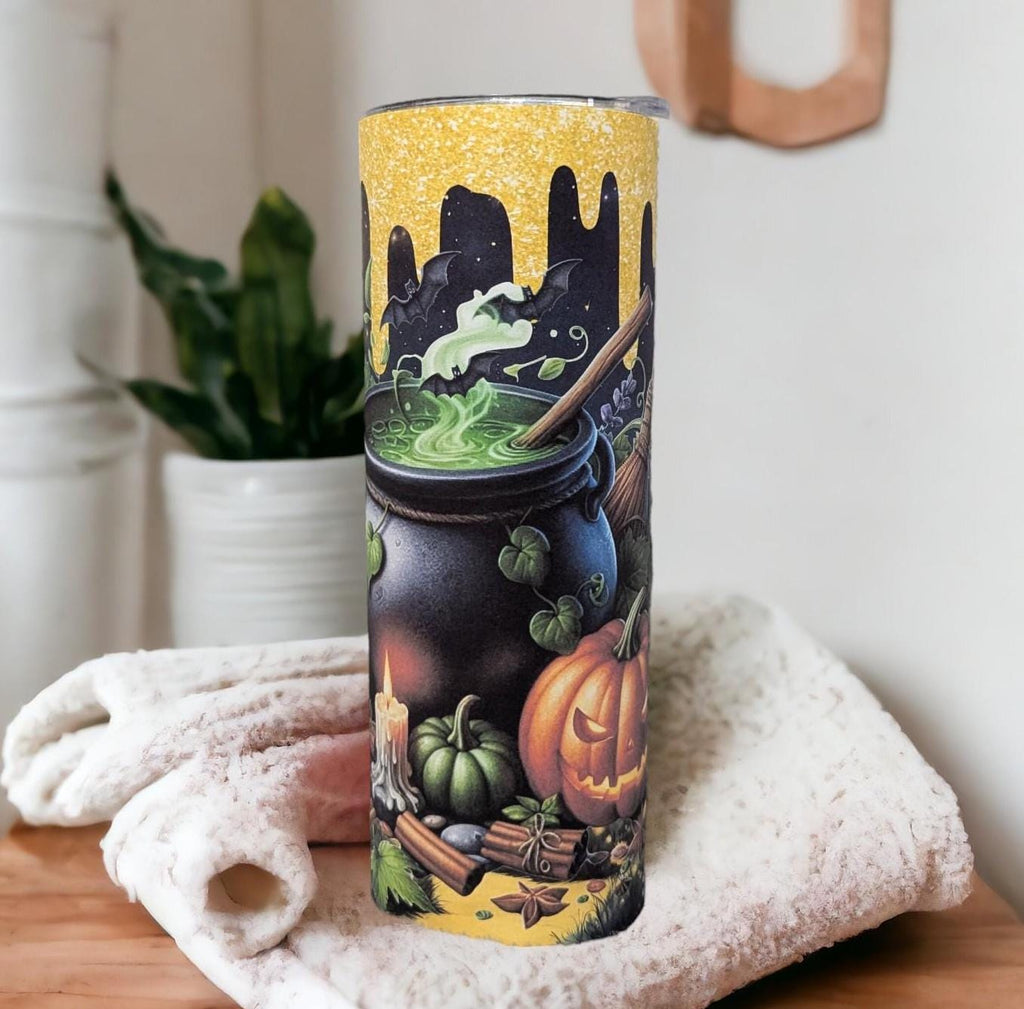 Witches Cauldron Halloween Tumbler 20oz With Reusable Straw, Can Be Personalized