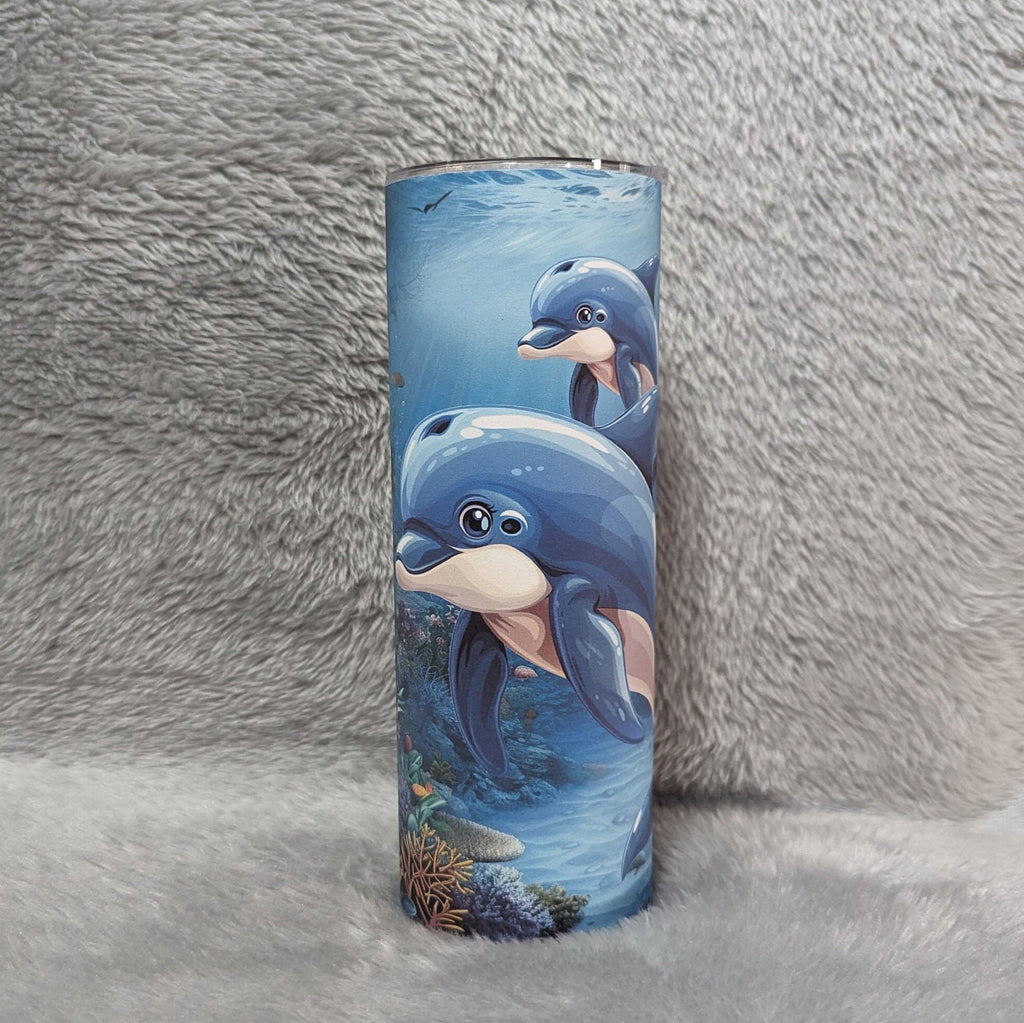 Dolphin Tumbler 20oz With Reusable Straw, Can Be Personalized