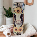 Cow With Sunflowers Tumbler 20oz With Reusable Straw, Can Be Personalized
