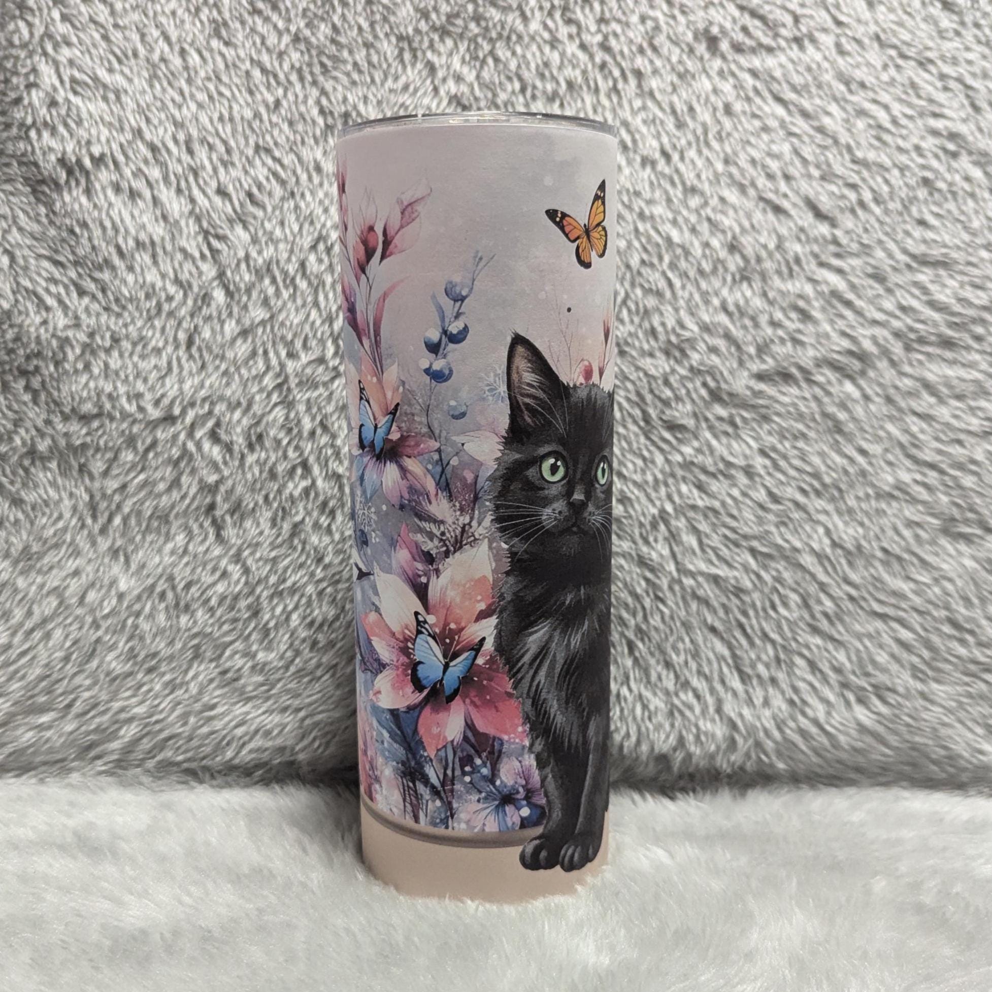 Black Cat Tumbler 20oz With Reusable Straw, Can Be Personalized