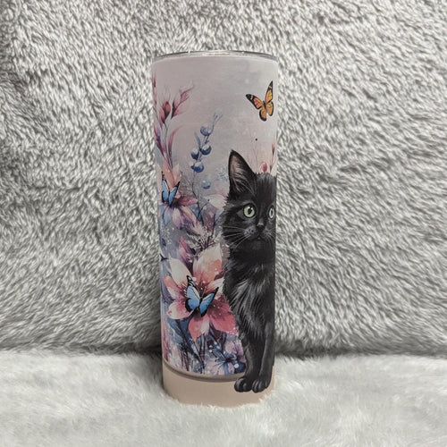 Black Cat Tumbler 20oz With Reusable Straw, Can Be Personalized