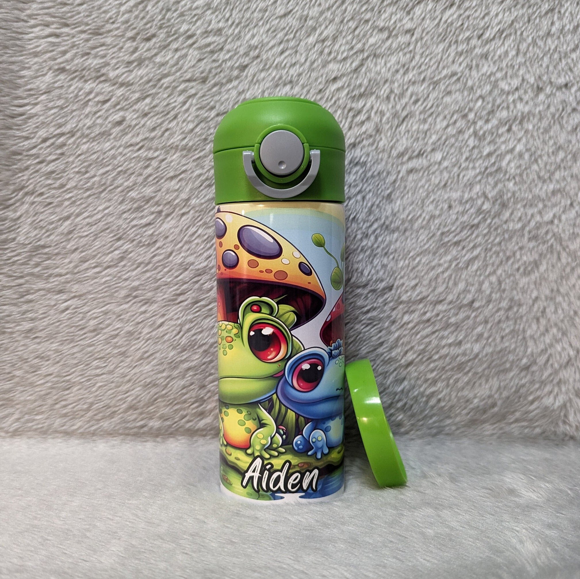 Kids Frog Water Bottle 12oz With Reusable Straw Can Be Personalized