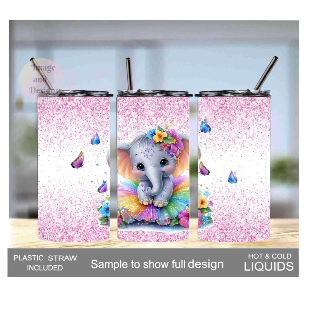Kids Elephant Tumbler 15oz With Reusable Straw, Can Be Personalized