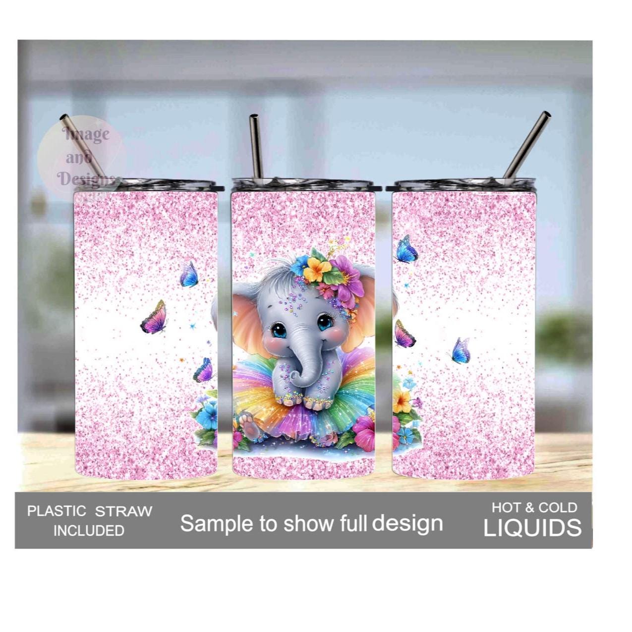 Kids Elephant Tumbler 15oz With Reusable Straw, Can Be Personalized