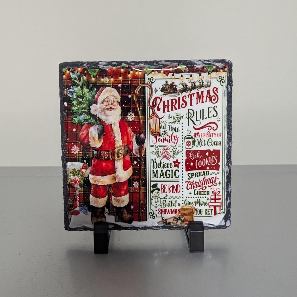 Santa Christmas Rules Slate Picture With Display Legs