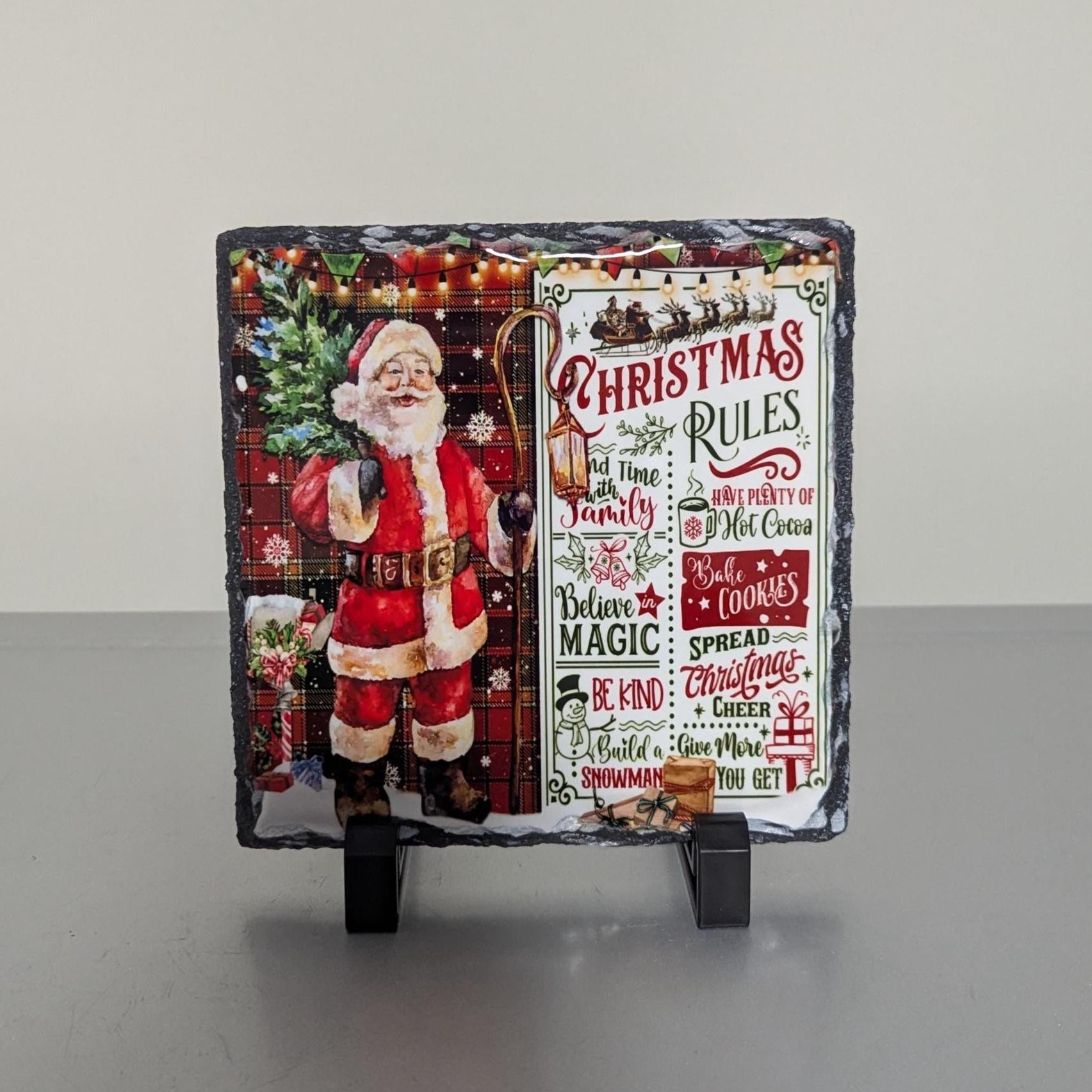 Santa Christmas Rules Slate Picture With Display Legs