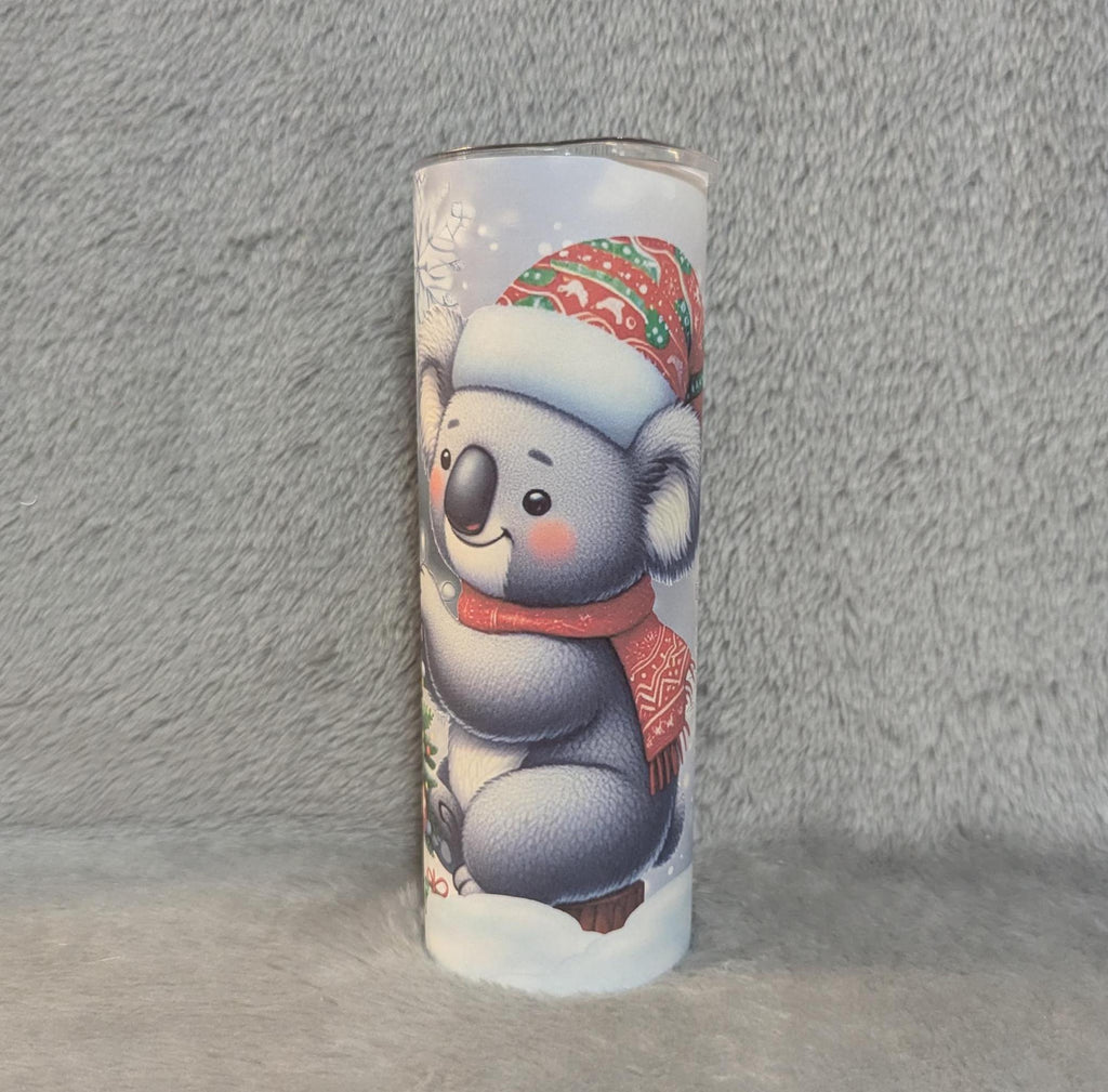 Koala Bear Christmas Tumbler 20oz With Reusable Straw, Can Be Personalized