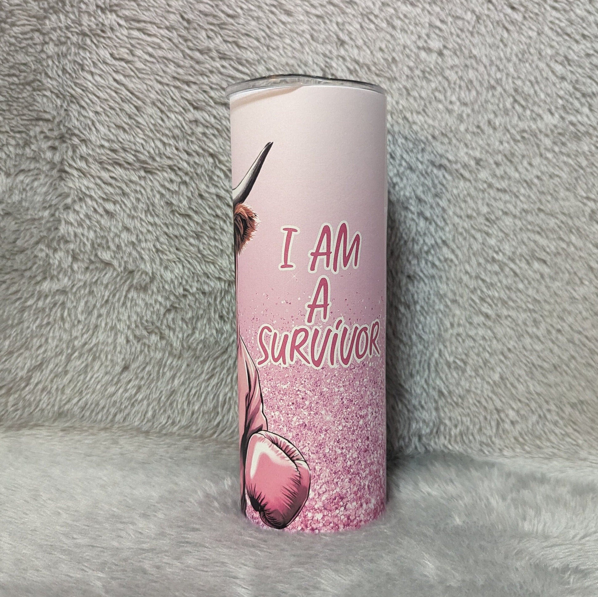 I Am A Survivor Highland Cow Tumbler 20oz With Reusable Straw, Can Be Personalized