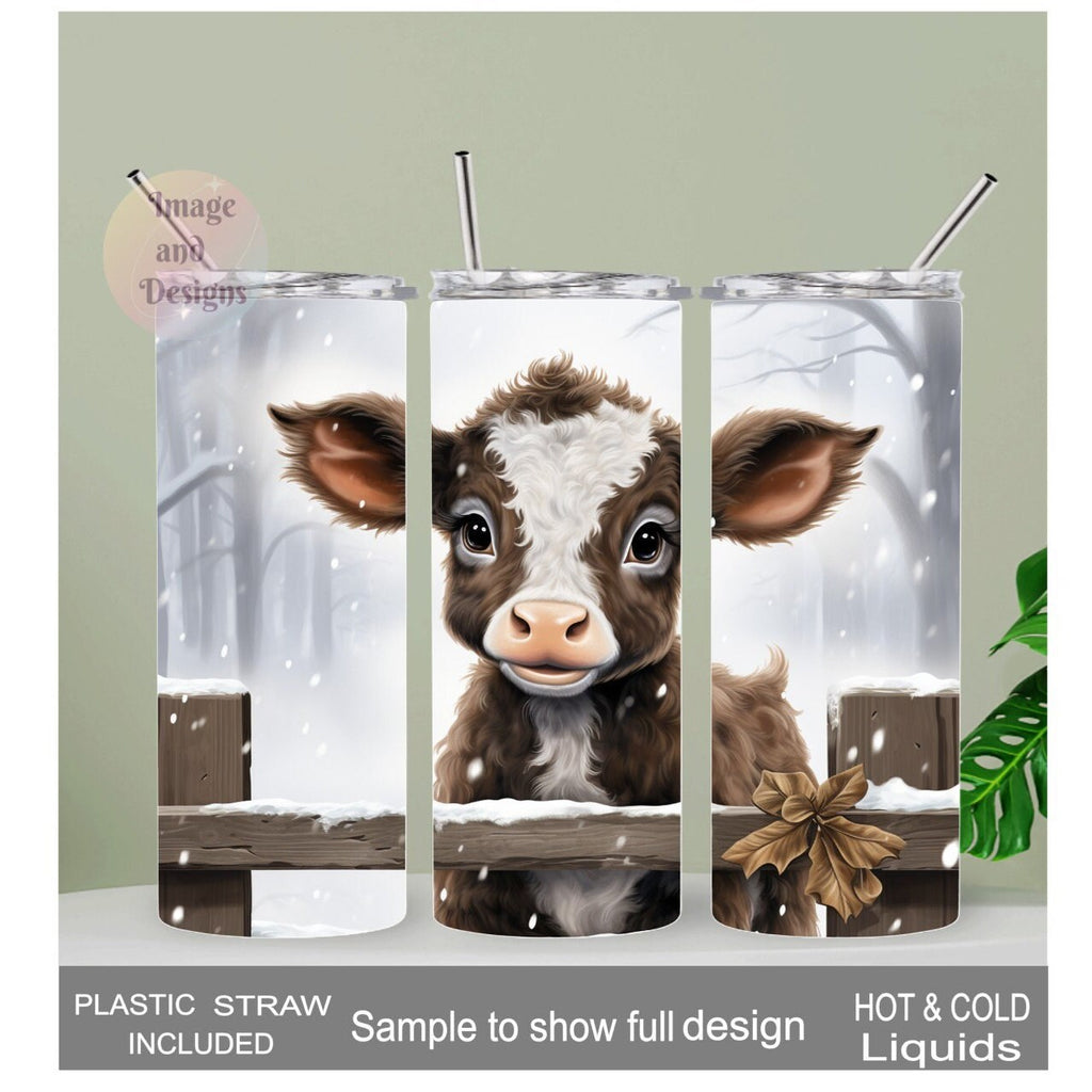 Adorable Calf Tumbler 20oz With Reusable Straw, Can Be Personalized