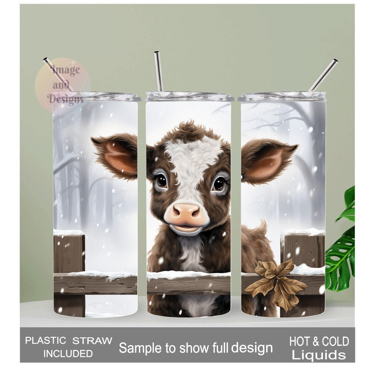 Adorable Calf Tumbler 20oz With Reusable Straw, Can Be Personalized