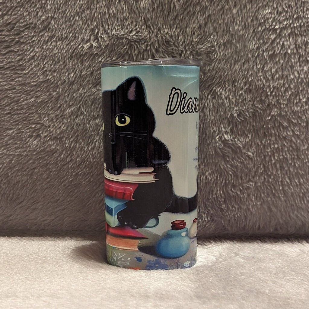 Black Kitten Tumbler 15oz With Reusable Straw, Can Be Personalized