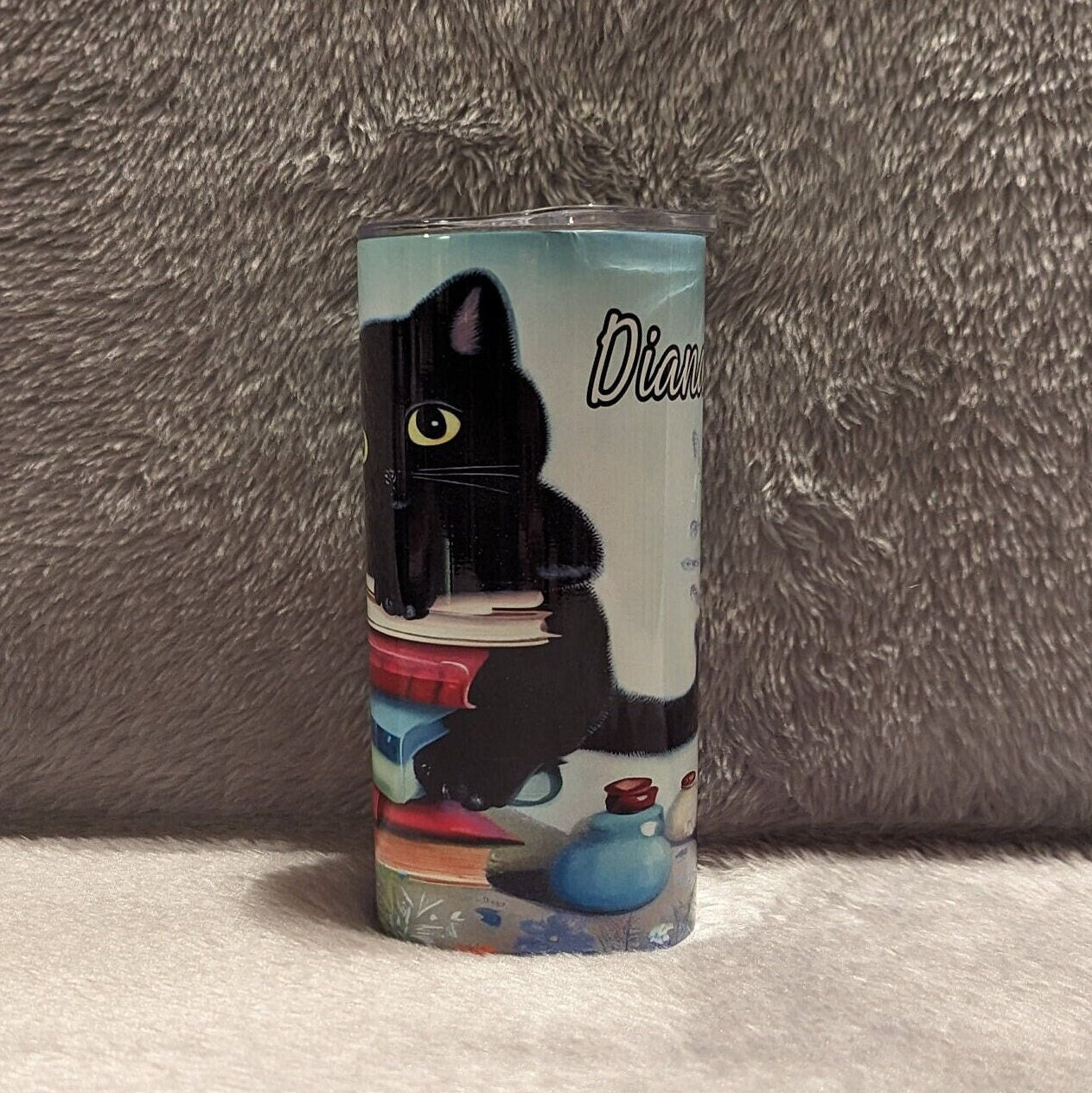 Black Kitten Tumbler 15oz With Reusable Straw, Can Be Personalized