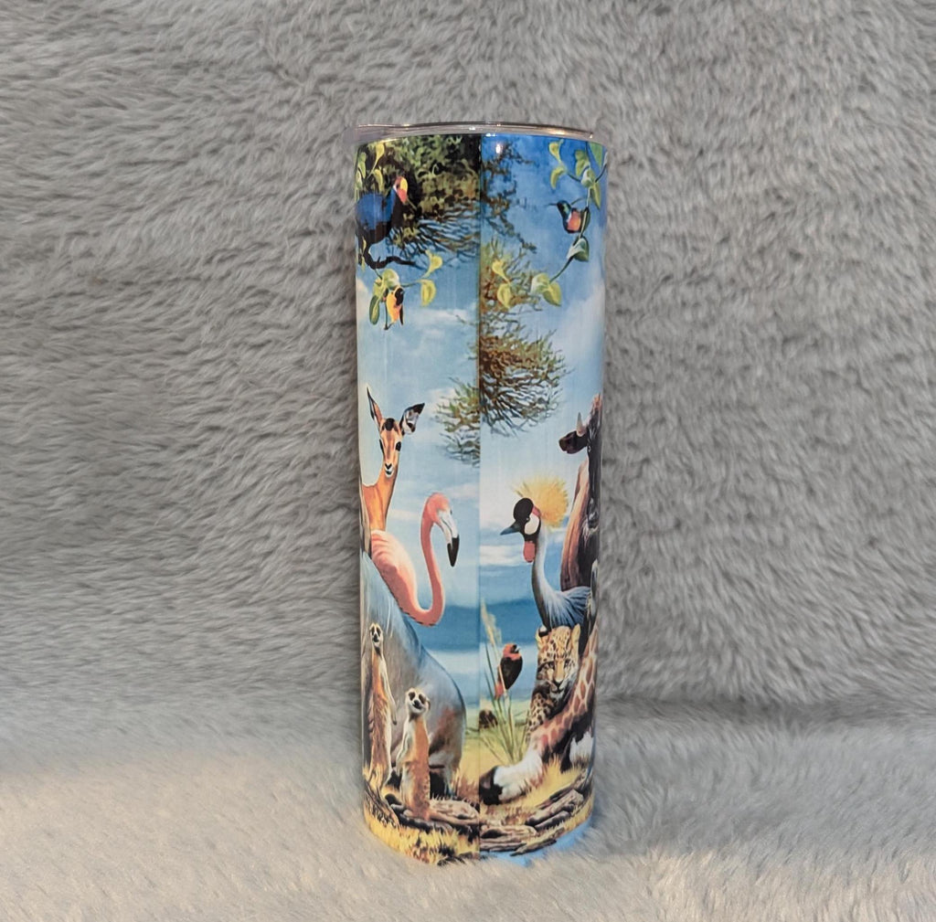 Jungle Animals Tumbler 20oz With Reusable Straw, Can Be Personalized