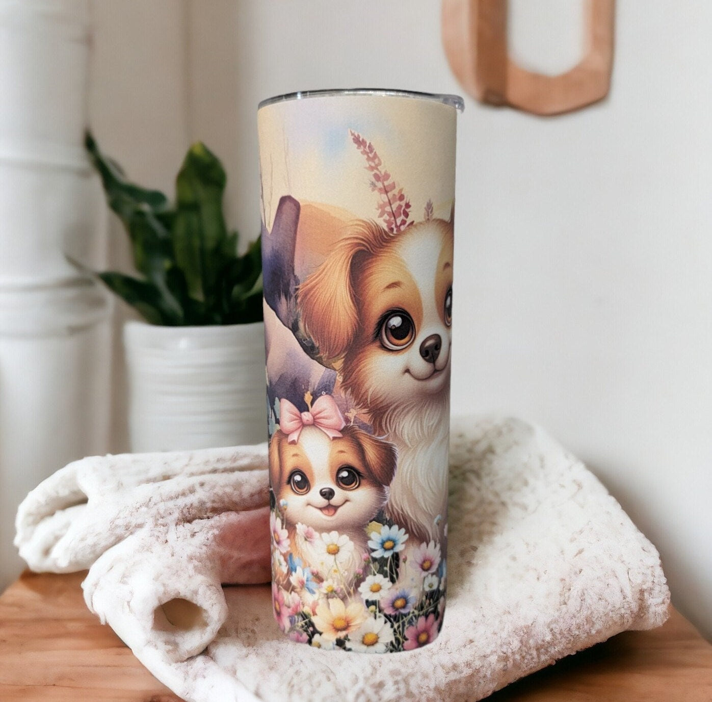 Puppy Tumbler 20oz With Reusable Straw, Can Be Personalized