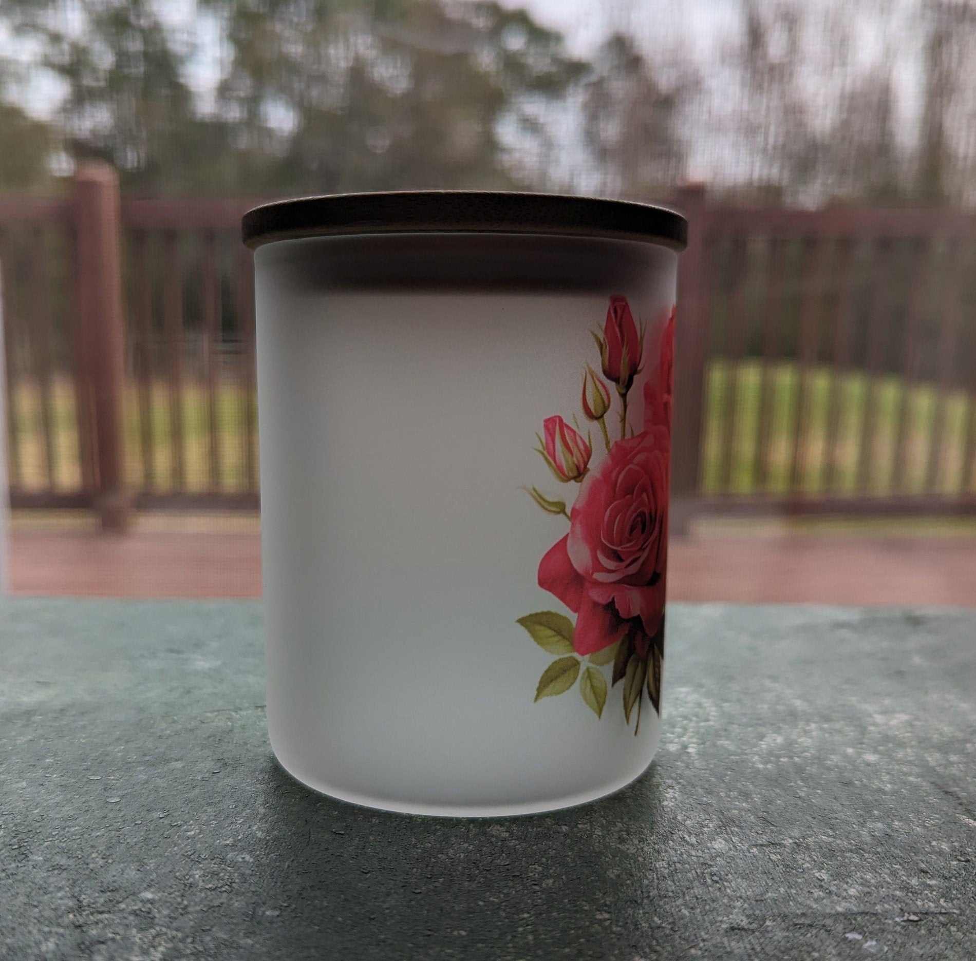 Romantic Red Rose Candle Holder with Bamboo Lid and Flickering Tea Light
