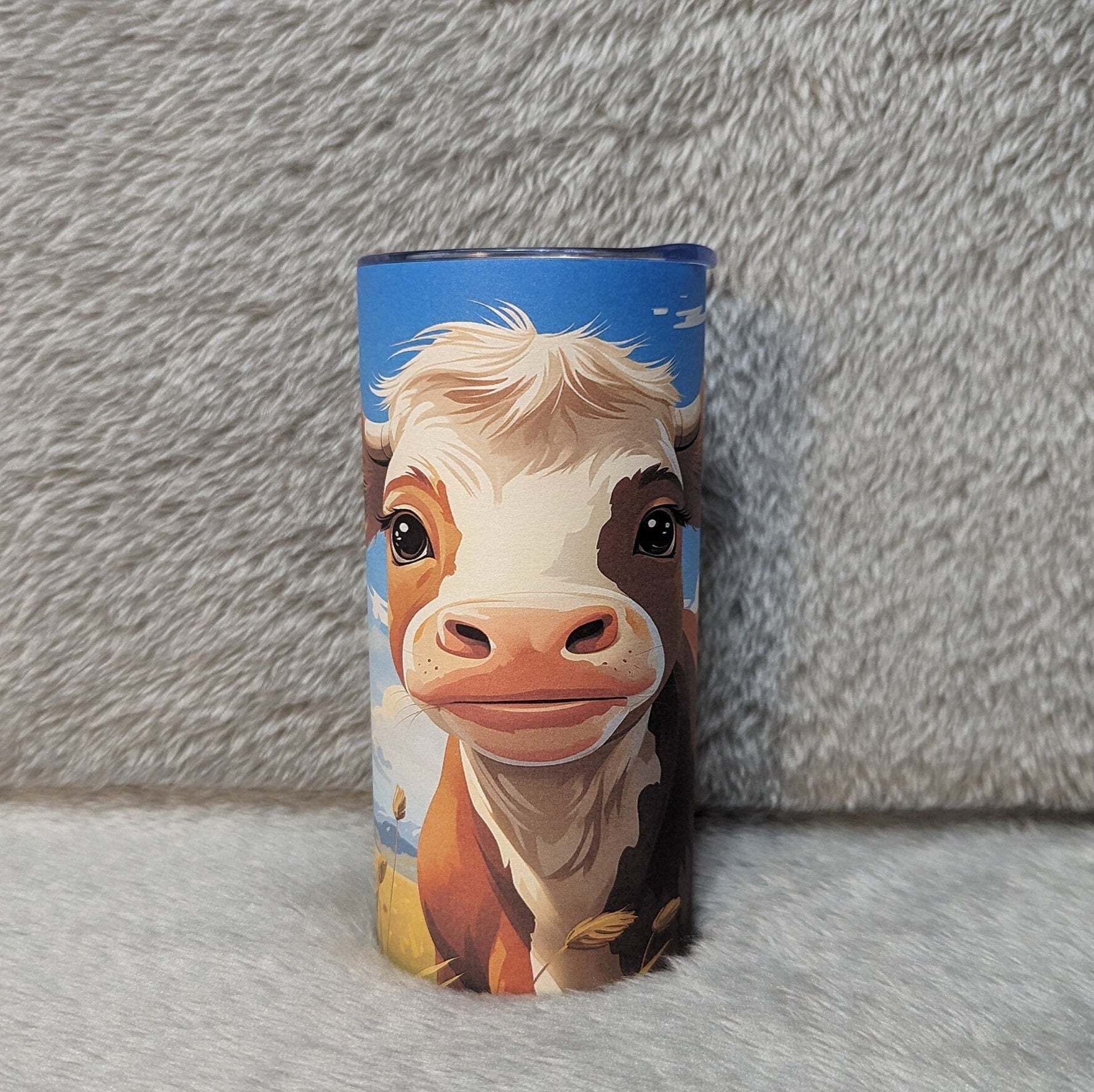 Cute Kids Cow Tumbler 15oz With Reusable Straw, Can Be Personalized