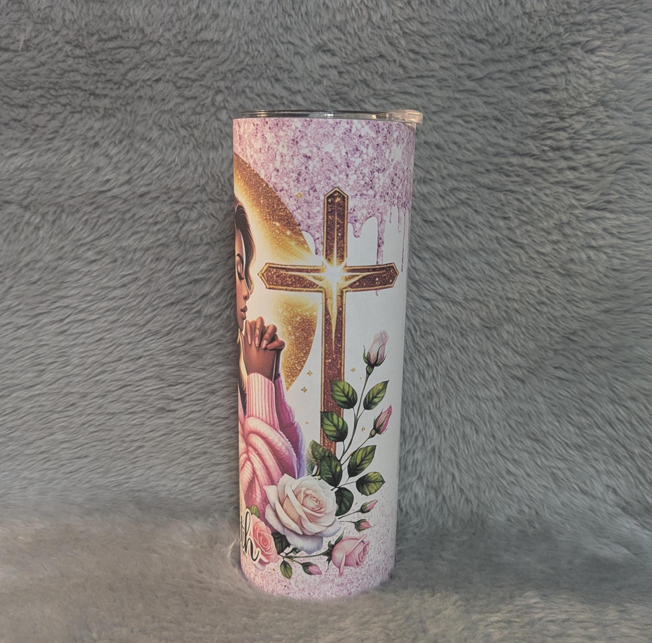Praying Girl With Faith Tumbler 20oz With Reusable Straw, Can Be Personalized