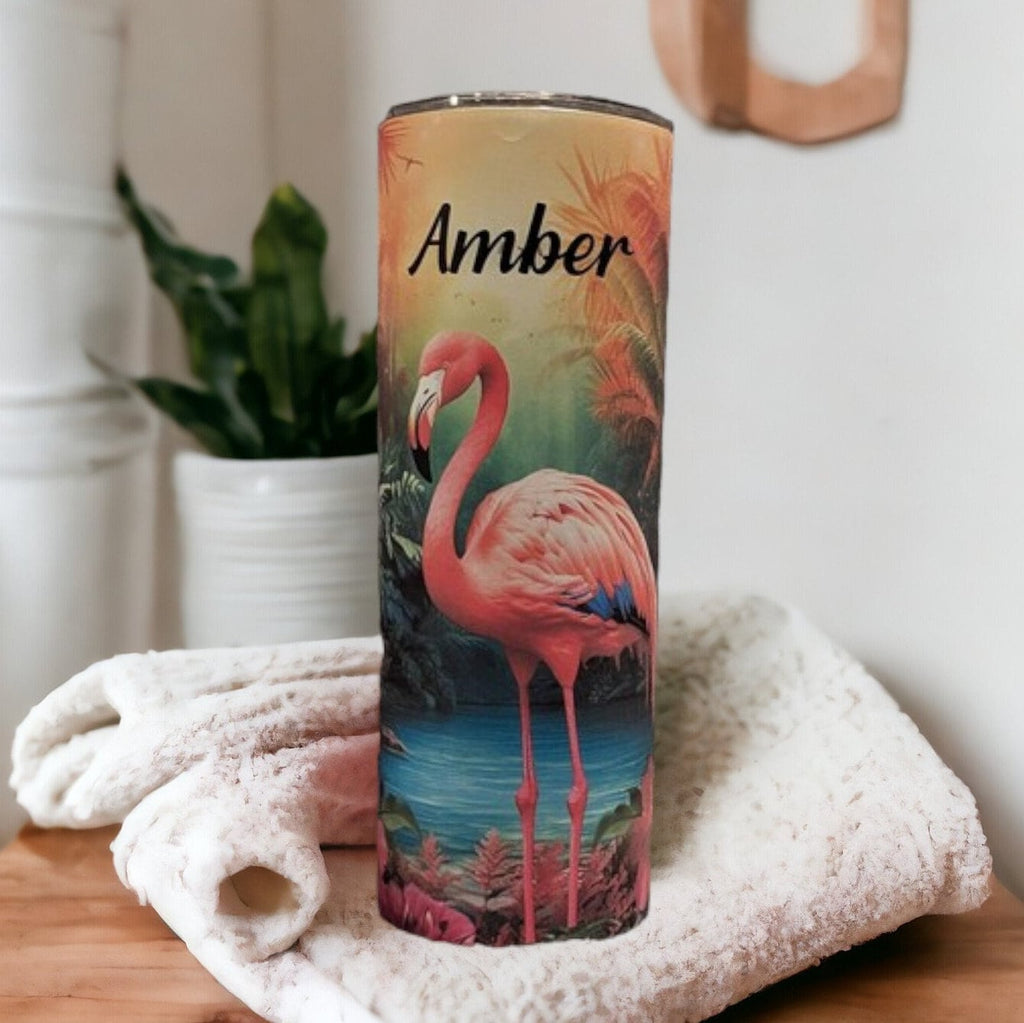 Beautiful Flamingo Tumbler 20oz With Reusable Straw, Can Be Personalized