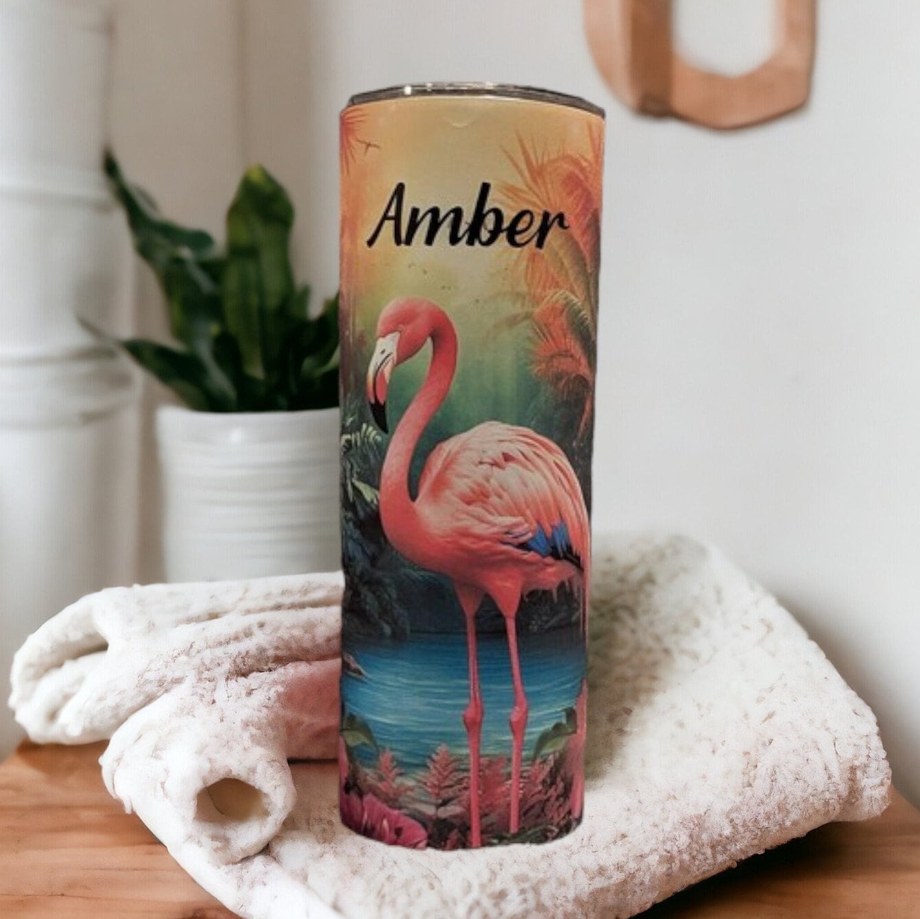Beautiful Flamingo Tumbler 20oz With Reusable Straw, Can Be Personalized