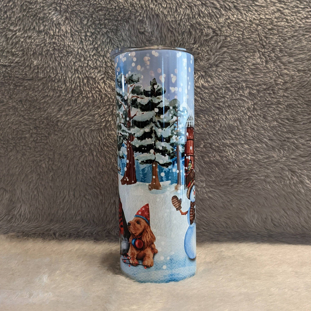 Beautiful Winter Scene Dog Tumbler 20oz With Reusable Straw, Can Be Personalized