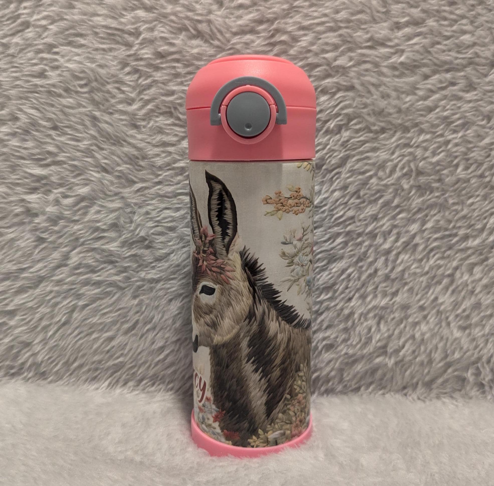 Kids Donkey Water Bottle 12oz With Reusable Straw Can Be Personalized