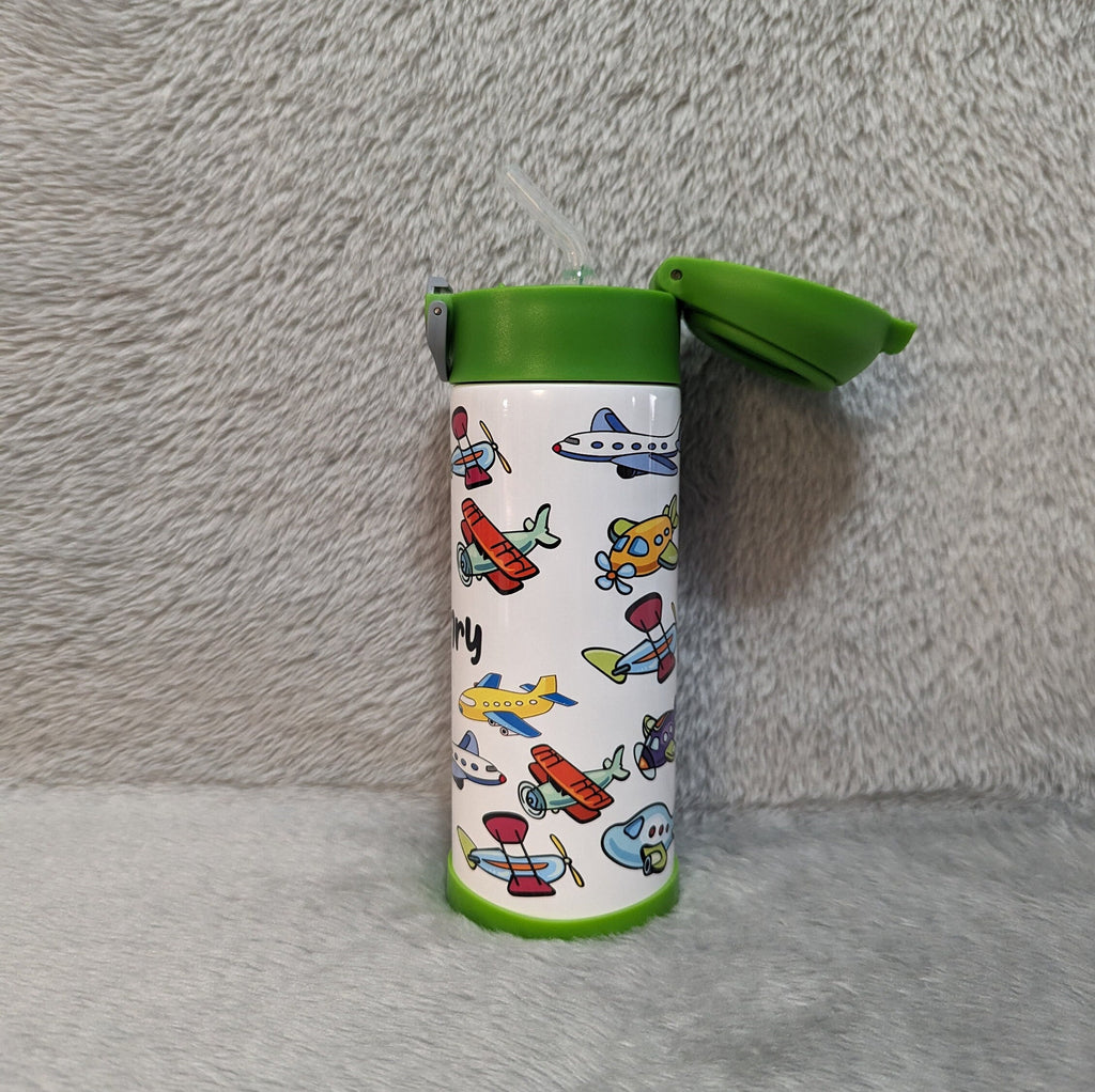 Kids Airplane Water Bottle 12oz With Reusable Straw Can Be Personalized