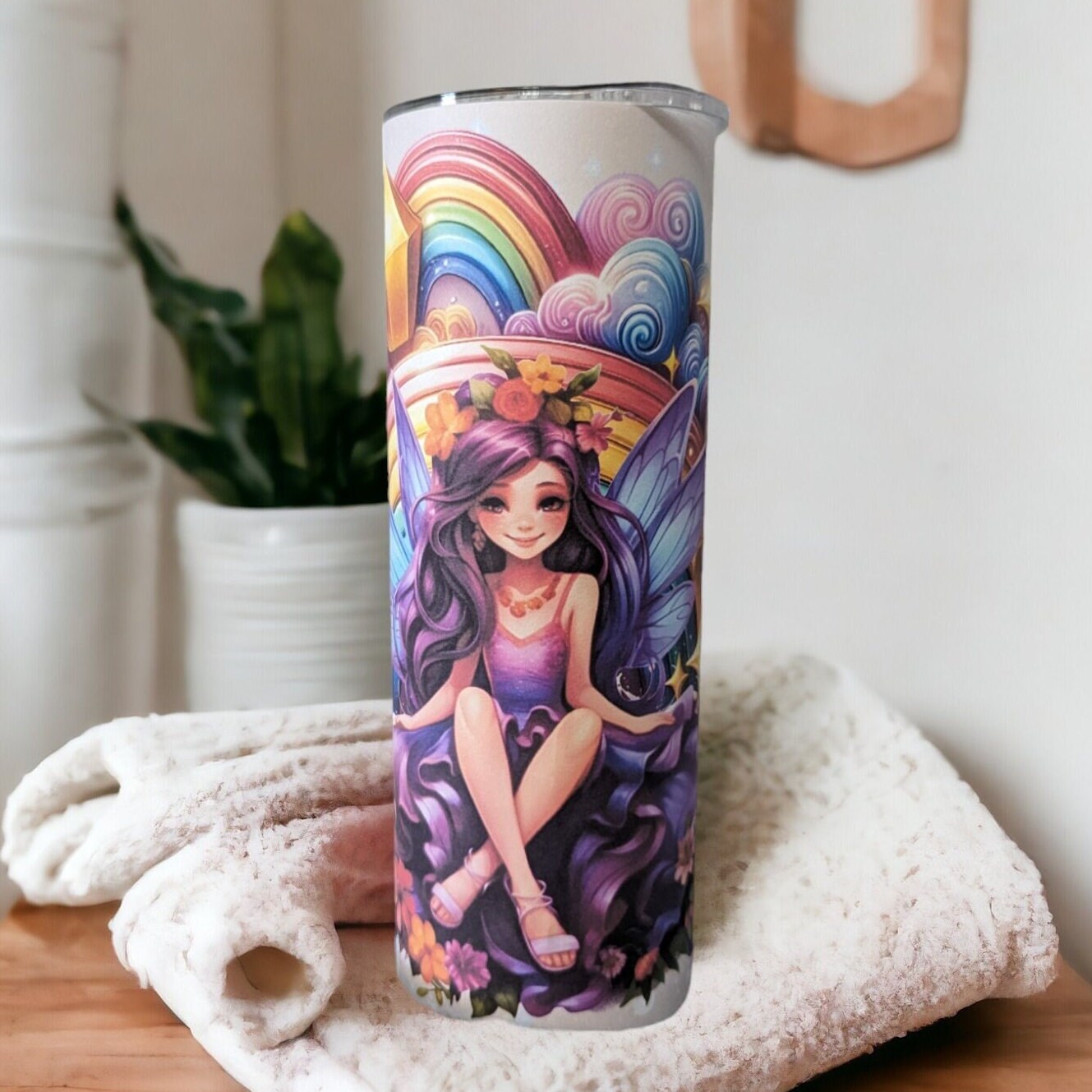 Pretty Girl Fairy Tumbler 20oz With Reusable Straw, Can Be Personalized
