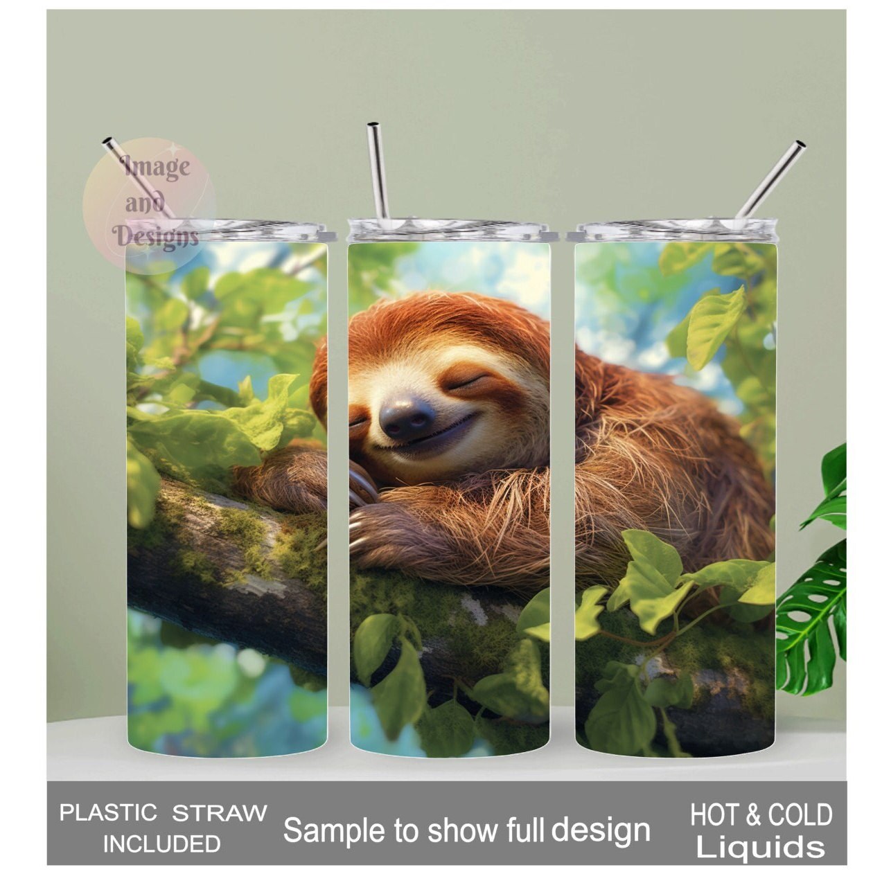 Sloth Tumbler with Sleepy Sloth 20oz With Reusable Straw, Can Be Personalized