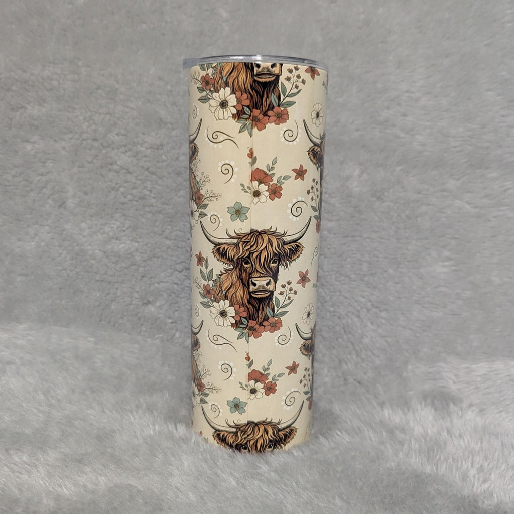 Boho Highland Cow Tumbler 20oz With Reusable Straw, Can Be Personalized