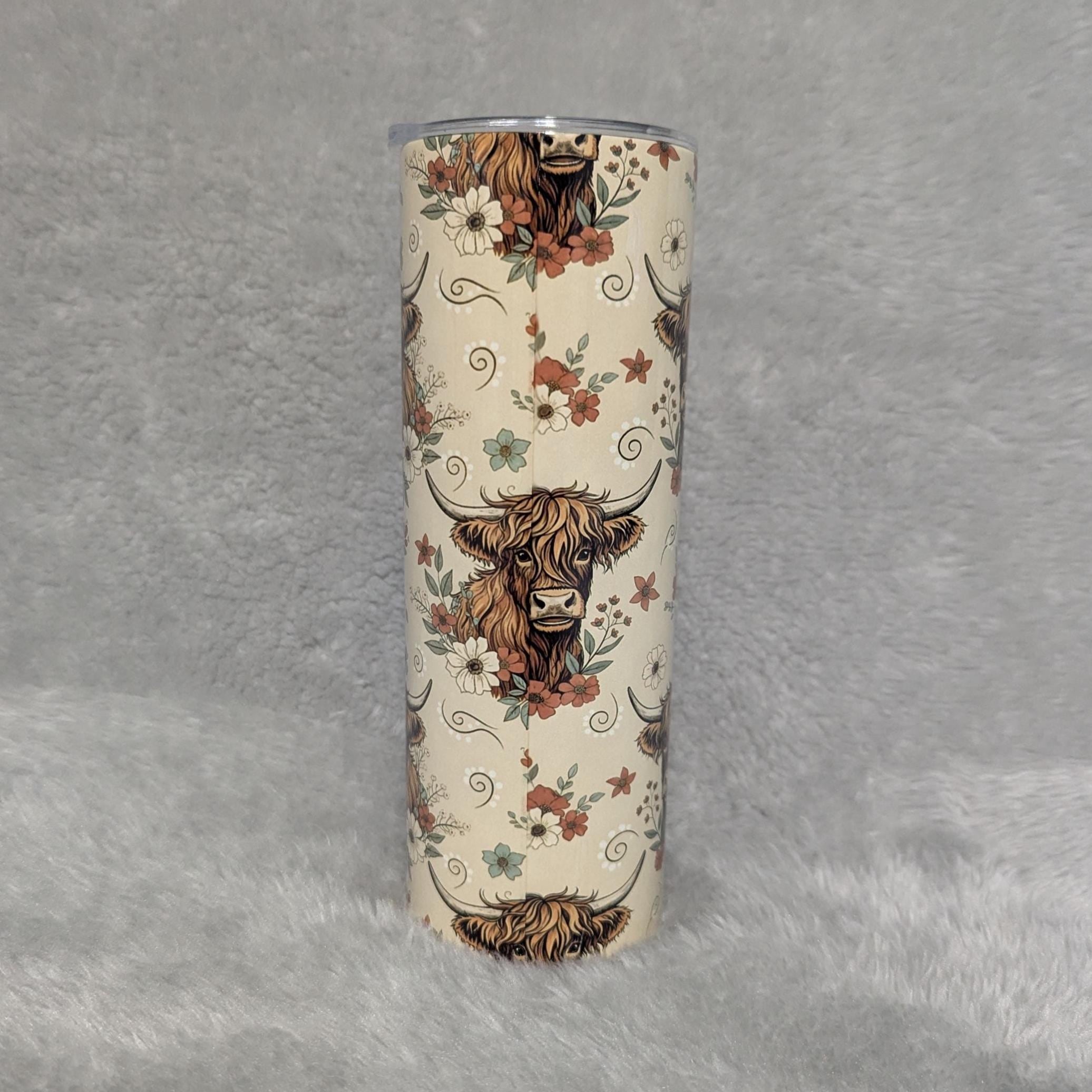 Boho Highland Cow Tumbler 20oz With Reusable Straw, Can Be Personalized