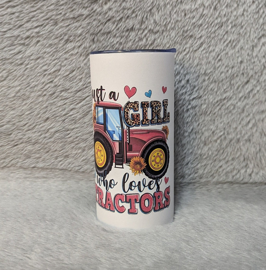Just A Girl Who Loves Tractors Kids Tumbler 15oz With Reusable Straw, Can Be Personalized
