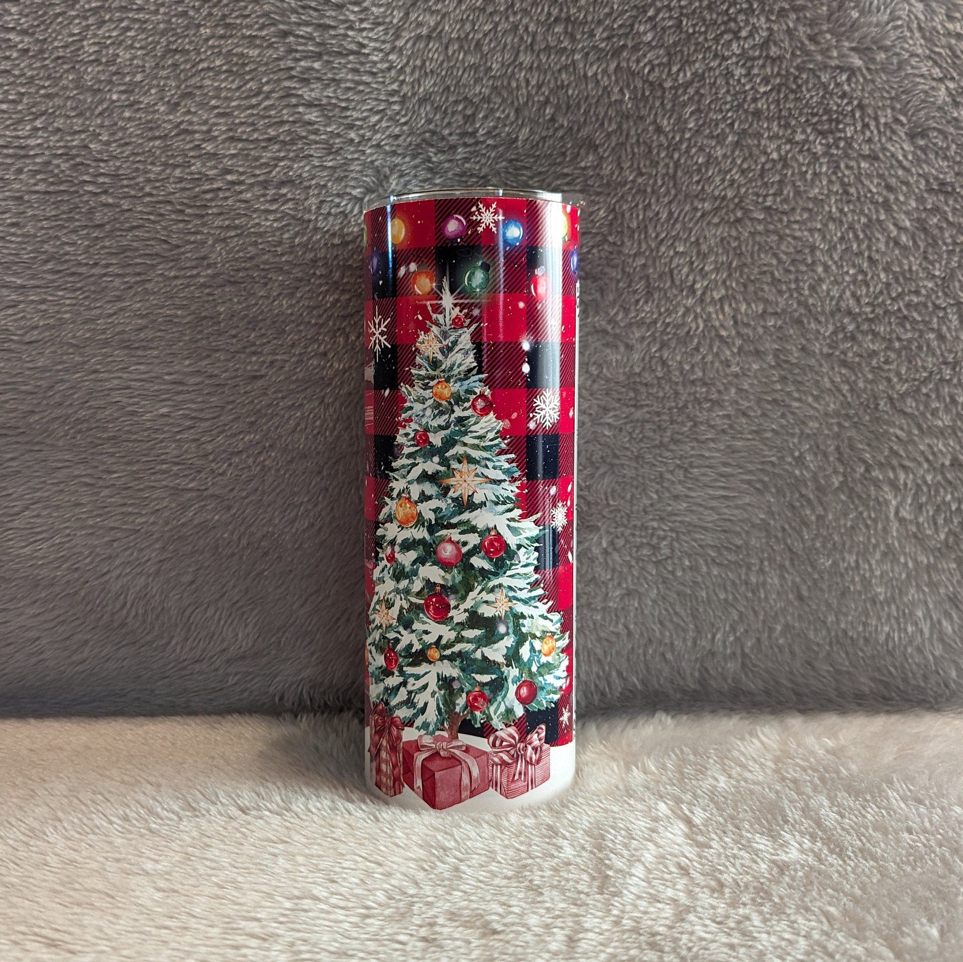 Festive Christmas Tree Tumbler with the Christmas Rules 20oz With Reusable Straw