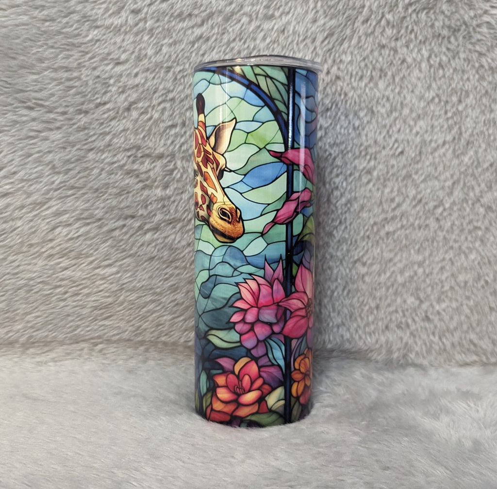 Giraffe Tumbler with A Stained Glass Design 20oz With Reusable Straw, Can Be Personalized