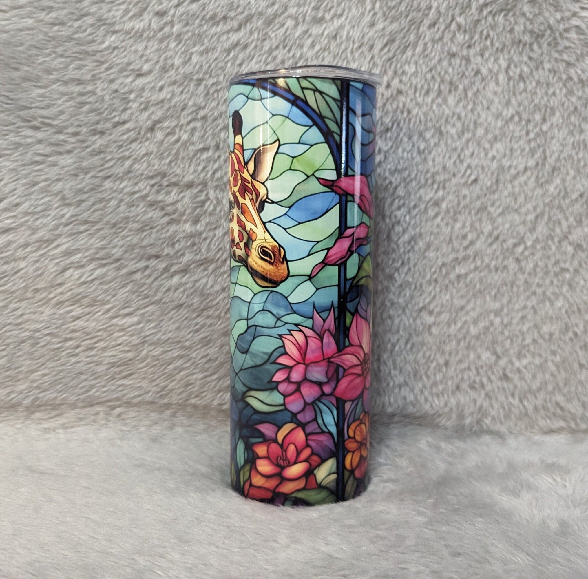 Giraffe Tumbler with A Stained Glass Design 20oz With Reusable Straw, Can Be Personalized